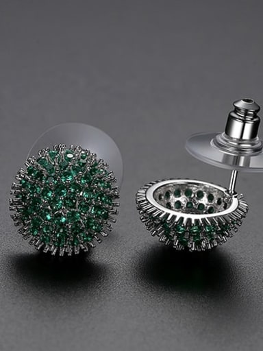 Green electroplated platinum Copper Cubic Zirconia Flower Vintage Stud Earring