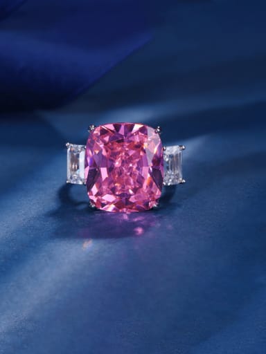 Pink Diamond Ring Brass Cubic Zirconia Square Luxury Cocktail Ring
