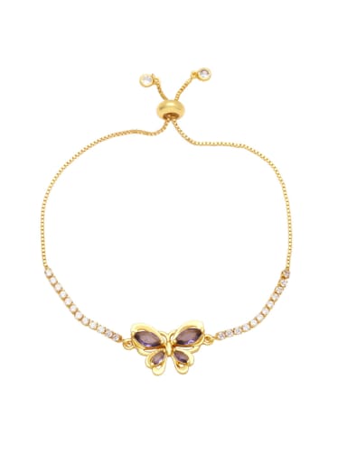 purple Brass Cubic Zirconia Butterfly Vintage Adjustable Bracelet