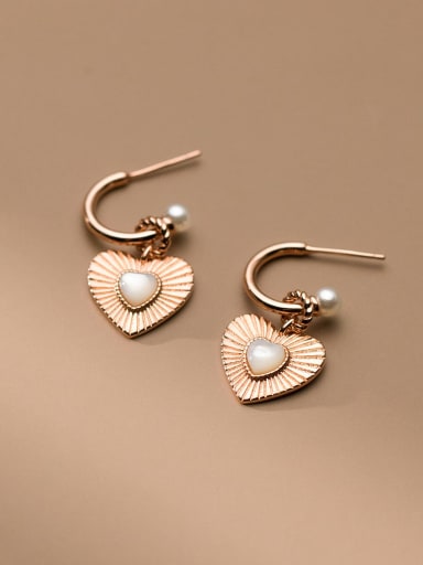 Rose Gold 925 Sterling Silver Imitation Pearl Heart Minimalist Drop Earring