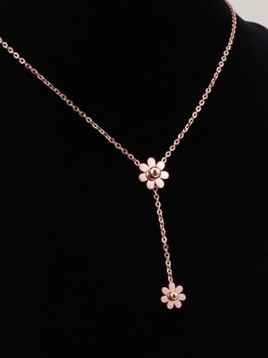 Titanium Bead White Flower Trend Lariat Necklace