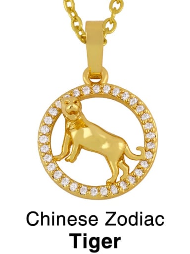 Tiger Brass Cubic Zirconia Ethnic 12 Zodiac Pendant  Necklace