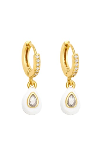 white Brass Cubic Zirconia Multi Color Enamel Water Drop Vintage Huggie Earring