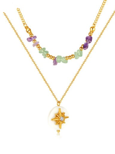 Stainless steel Natural Stone Star Hip Hop Multi Strand Necklace