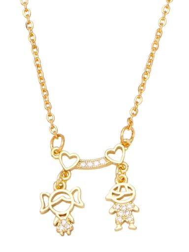 Brass Cubic Zirconia Boy Cute Letter  Pendant Necklace