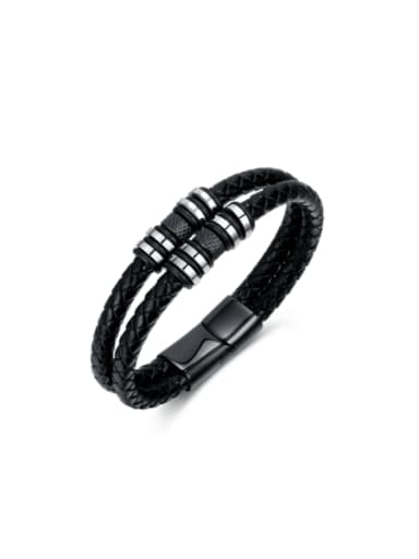 Titanium Steel Artificial Leather Weave Hip Hop Strand Bracelet