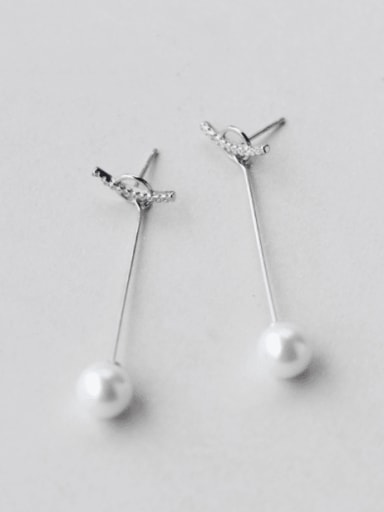 925 Sterling Silver Imitation Pearl Ball Minimalist Drop Earring