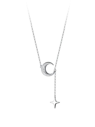 925 Sterling Silver Moon Minimalist Tassel Pendant Necklace