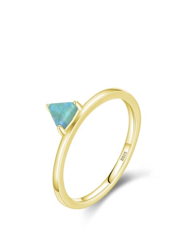 golden 925 Sterling Silver Opal Triangle Minimalist Band Ring