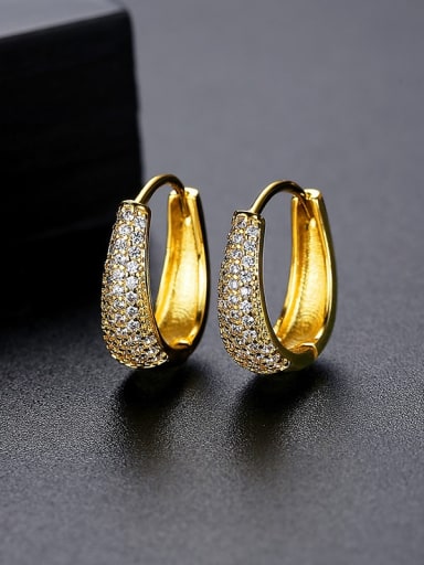 E21051502 18K Brass Cubic Zirconia Geometric Trend Huggie Earring