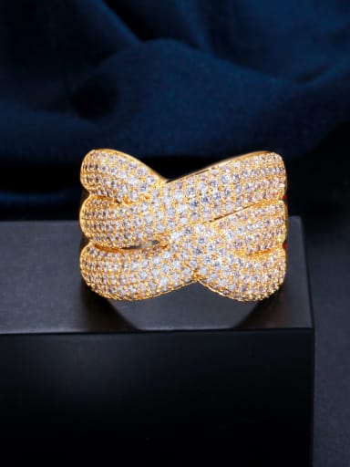 Golden white Brass Cubic Zirconia Cross Luxury Band Ring