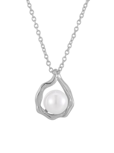 White gold hollow water droplet 925 Sterling Silver Imitation Pearl Geometric Vintage Necklace