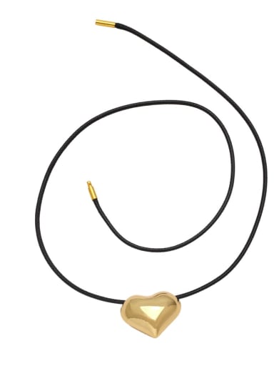 Gold Brass Microfiber Leather Heart Minimalist Necklace