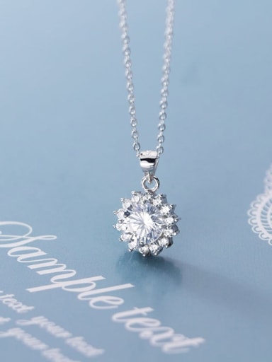 925 Sterling Silver Full diamond flowers pendant Necklace