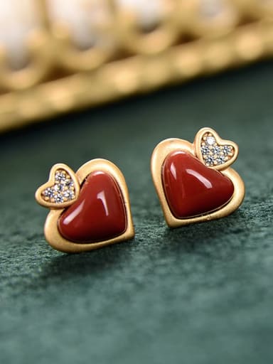 925 Sterling Silver Carnelian Heart Vintage Stud Earring