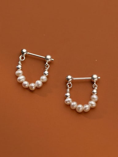 925 Sterling Silver Imitation Pearl Irregular Minimalist Huggie Earring