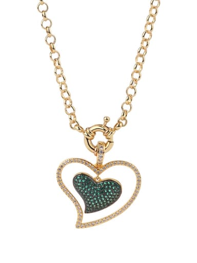 Copper Rhinestone Heart Vintage Pendant Necklace