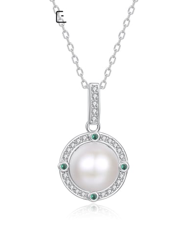 925 Sterling Silver Imitation Pearl Geometric Dainty Necklace