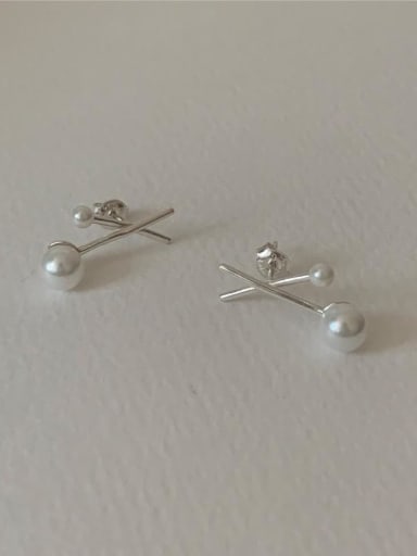 925 Sterling Silver Imitation Pearl Cross Minimalist Stud Earring