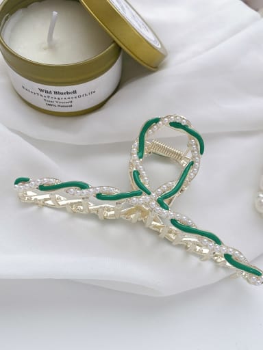 Ribbon green 10.8cm Trend Geometric Alloy Imitation Pearl White Jaw Hair Claw
