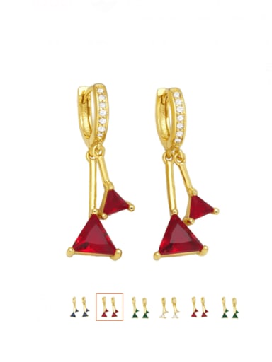 red Brass Cubic Zirconia Geometric Vintage Huggie Earring