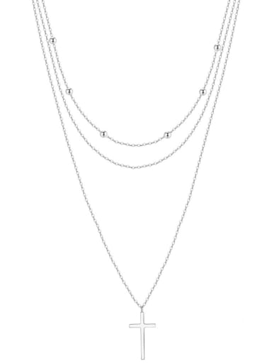 925 Sterling Silver Bead Cross Minimalist Multi Strand Necklace
