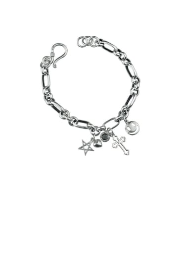 Vintage Sterling Silver With Simple Retro Hollow Chain Cross  Pendant Bracelets