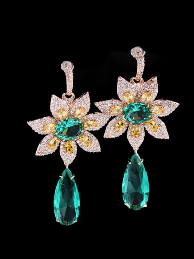 Green zirconium Brass Cubic Zirconia Flower Luxury Drop Earring