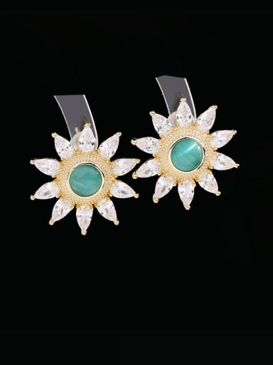green Brass Cubic Zirconia Sun Flower Luxury Cluster Earring