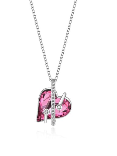 JYXZ 025 (pink) 925 Sterling Silver Austrian Crystal Heart Classic Necklace