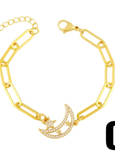 C Brass Cubic Zirconia Star Trend Hollow Chain Bracelet