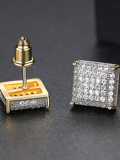 Copper Cubic Zirconia Square Dainty Stud Earring
