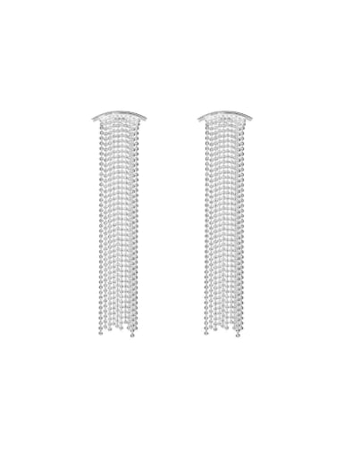 925 Sterling Silver Bead  Tassel Minimalist Threader Earring