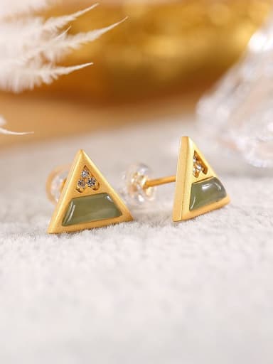 925 Sterling Silver Jade Triangle Vintage Stud Earring