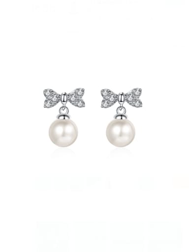30mm Mosang Diamond 6mm Freshwater Pearl 925 Sterling Silver Moissanite Bowknot Dainty Stud Earring