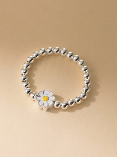925 Sterling Silver Enamel Flower Trend Bead Ring