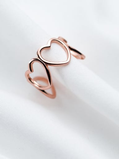 925 Sterling Silver Minimalist Hollow Heart  Free Size Ring