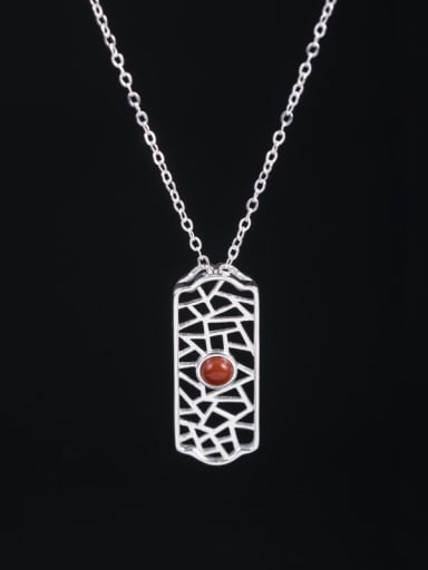 925 Sterling Silver  Vintage South Red Hollow Partition Necklace