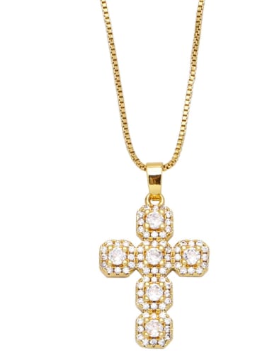C Brass Cubic Zirconia Cross Vintage Necklace