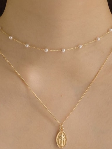 Copper Imitation Pearl Geometric Minimalist Multi Strand Necklace