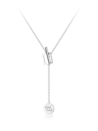 925 Sterling Silver Minimalist  Letters Geometric tassel Lariat Necklace