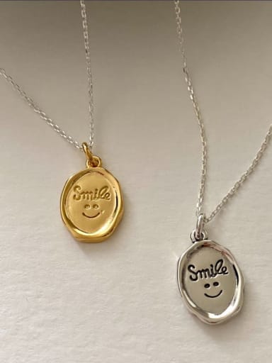 925 Sterling Silver Smiley Vintage Oval Pendant Necklace
