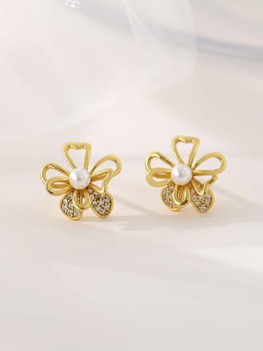 ES2408 gold 925 Sterling Silver Cubic Zirconia Flower Minimalist Stud Earring