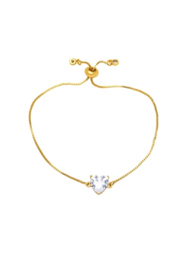 white Brass Cubic Zirconia Heart Minimalist Adjustable Bracelet