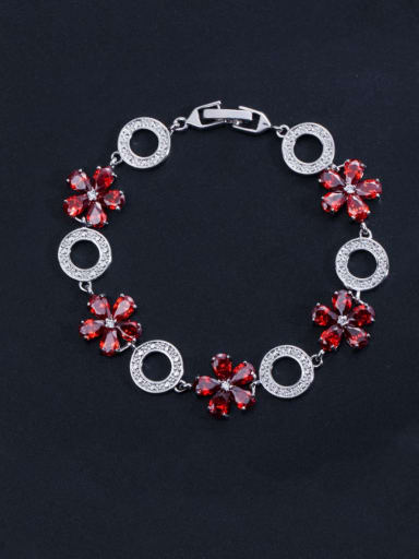red Brass Cubic Zirconia Flower Luxury Bracelet