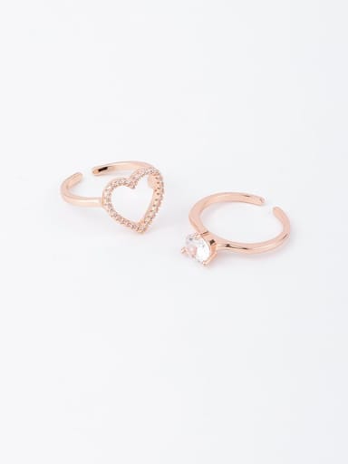 Brass Rhinestone White Heart Minimalist Stackable Free Size Ring