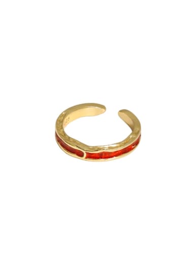 18K gold [red] 925 Sterling Silver Enamel Irregular Vintage Band Ring