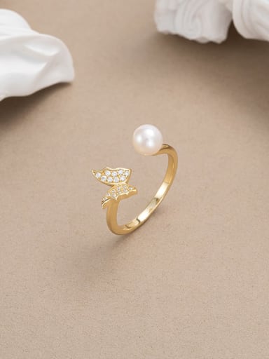 925 Sterling Silver Freshwater Pearl Butterfly Minimalist Band Ring