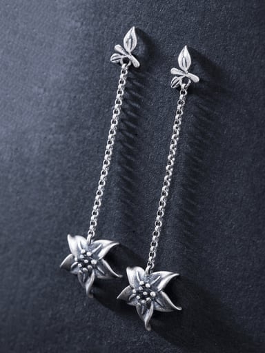 925 Sterling Silver Flower Vintage Threader Earring