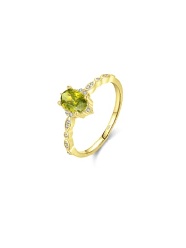 Green Stone Gold 925 Sterling Silver Cubic Zirconia Geometric Dainty Band Ring